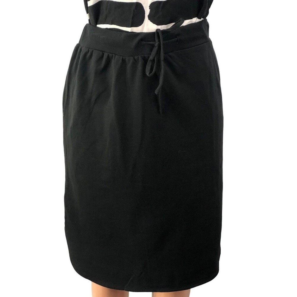 Women Drawstring Elastic Waist Dolphin Hem Stretch Jersey Midi Skirt Black L/XL - Picture 8 of 11